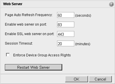 Using the Web Interface CHAPTER 6 Manage Web Server The following is a list of items that can be configured on your Web server. Page Auto Refresh Frequency.