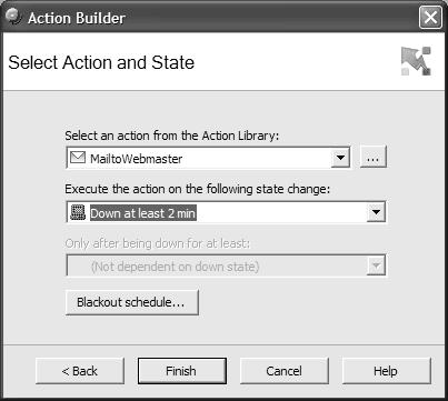 5 Select the MailtoWebmaster Action, then select to trigger this action when the web server has been Down at least 2 min.