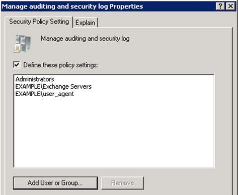 Right-click Manage Auditing and Security Log and select Properties.