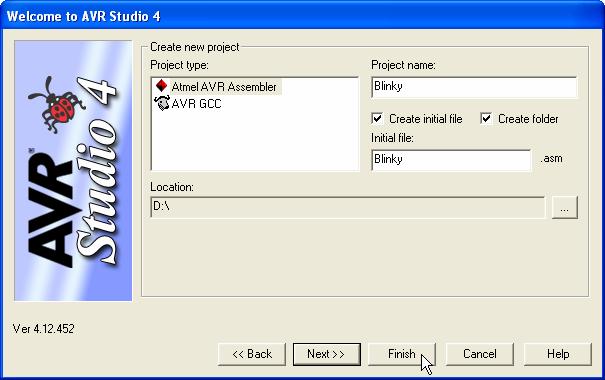 Example with AVR Studio 4 3. It will display window of Text Editor for writing program as in the picture. 4. Type example of Assembly Language Program and in the sample, it is program of blinker at PORTB.