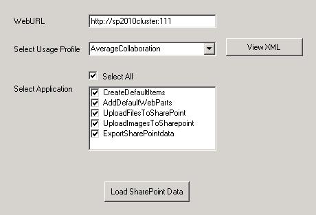 Figure 6 SharePoint Content Population Tool The content population tool performs the following functions: Creates SharePoint web applications Creates site collections Adds web parts to home pages