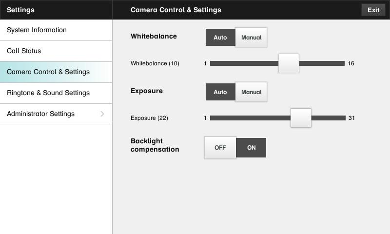 Camera Control & Settings The Camera Control & Settings pane lets you set the whitebalance and exposure of the camera.