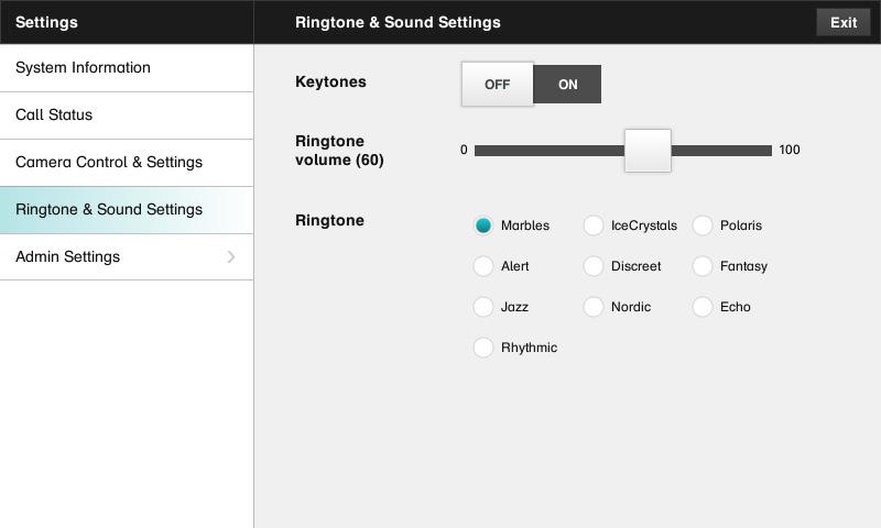 Ringtone & Sound Settings The Ringtone & Sound Settings pane lets you specify: Keytones on or off. When set to on you will hear a sound every time you tap a field on the Touch controller.