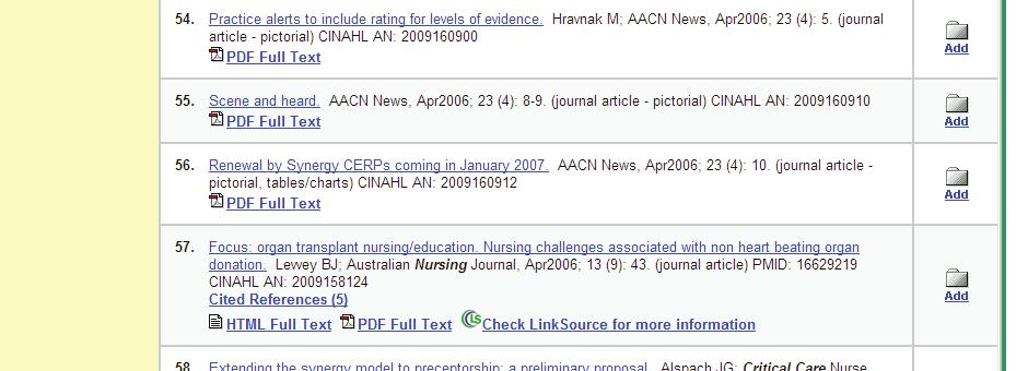 Linked Full Text links to the full-text of an article in a different Ebsco database or an electronic journal that Ebsco subscribes to. References lists all of the references used in this article.