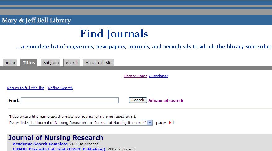 Journal of Nursing Research is available online, full-text in two databases, Academic Search