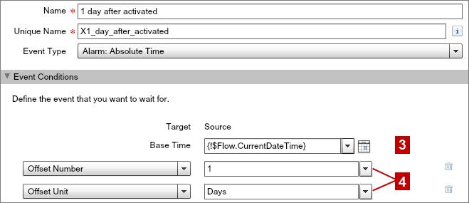 Sample Flow That Loops Through a Collection Within the Wait element, a single event is defined (1 day after activated).