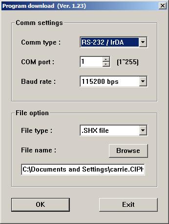 Appendix I Firmware Upgrade Kernel Program K1500_V*.shx User Program STD1500_V*.shx For the communication settings, select RS-232 and the correct COM port. Select 115200 bps for the baud rate setting.