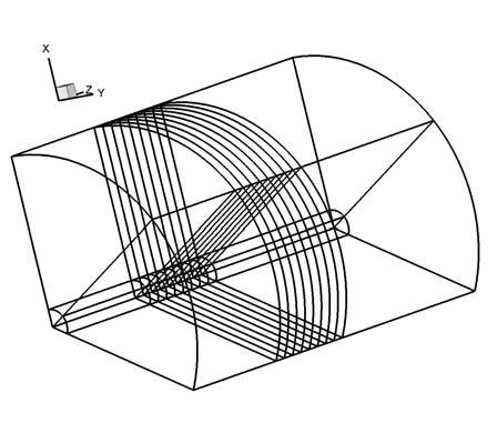 that are distributed both in axial and radial direction, allowing the simulations to be run on up to 40 processors. Figure 1 shows how the mesh is designed. Figure 1. The figure shows the design of the 40 block mesh with periodic b.