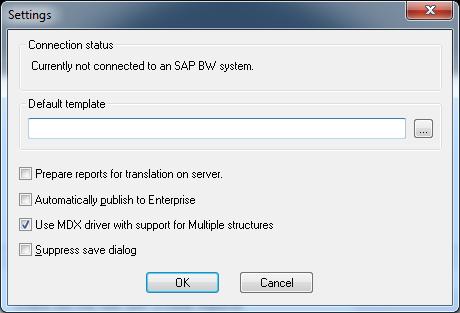 Configuring the SAP Toolbar to always use the SAP BW MDX Driver If you select the SAP>Settings menu, you will see the option Use MDX driver with support for Multiple structures.