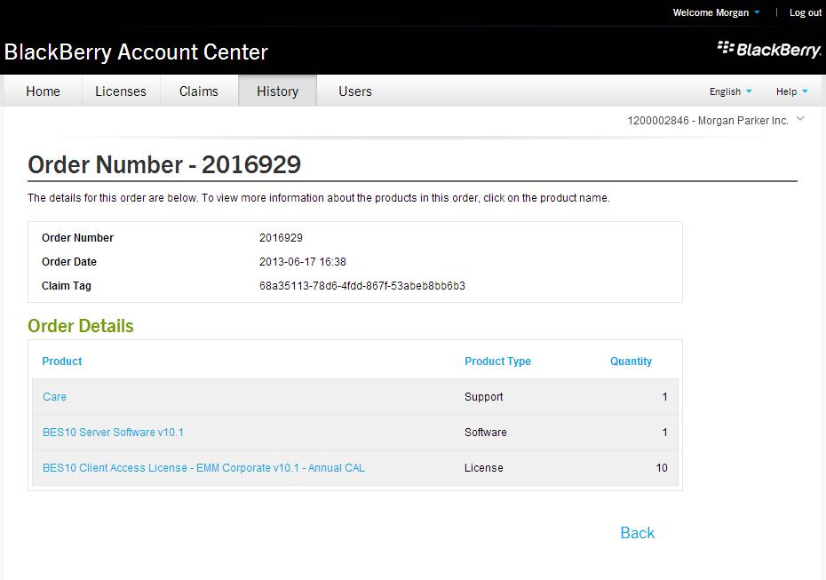 Figure 32 - Order Details Page You can now also view specific details about each product and service that is displayed in the Order Details.