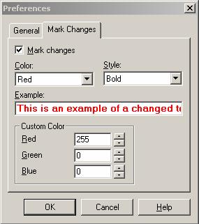 Select language Mark Changes Tab Mark changes Color Style -
