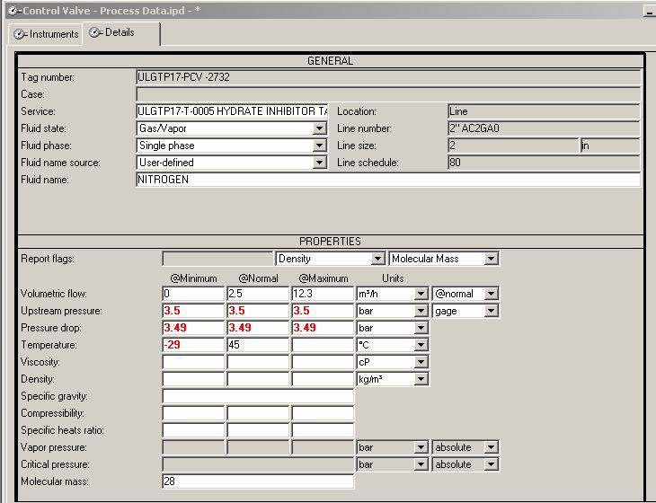 Process Data Editor The Detail tab displays a