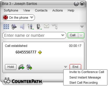 CounterPath Corporation 3.5 Handling an Established Call Place another call The current call is automatically put on hold.
