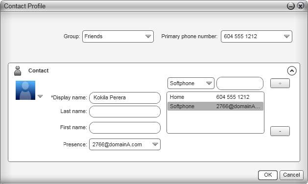 Bria for Windows User Guide Retail Deployments Example Contact with a Softphone Number This example shows how to add a contact when your VoIP service supports online availability via your SIP account.