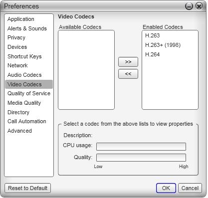 CounterPath Corporation Preferences Video Codecs Video codecs describe the format by which video streams are compressed for transmission over networks.