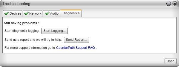 CounterPath Corporation Diagnostics Only use this panel if instructed to do so by customer support.
