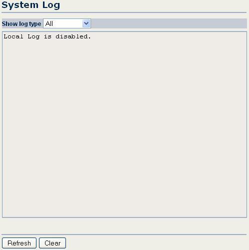 8. Log While the system log contains a history of events recorded by the WAP-W3G device, the management log contains events triggered on the Ethernet and wireless interface.