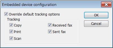 7 Click on the link beside Tracked activities to open the Embedded device configuration dialog box. 8 Ensure that Print is selected, and then click OK.