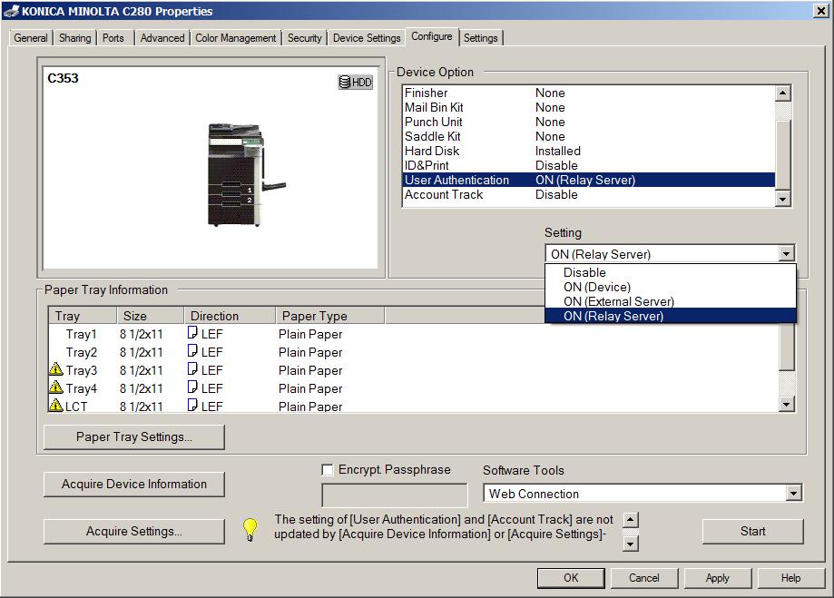 CAUTION: When print tracking from the MFP you must select the Print checkbox on the Embedded device configuration dialog box, and set the Tracking behavior to Do not track or record print