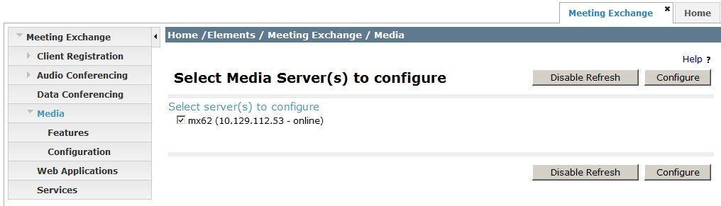 6.1. Configure SIP Connectivity Log in to System Manager (not shown). Go to Elements Meeting Exchange Media and select the server to configure. Click on Configure. See screen below.