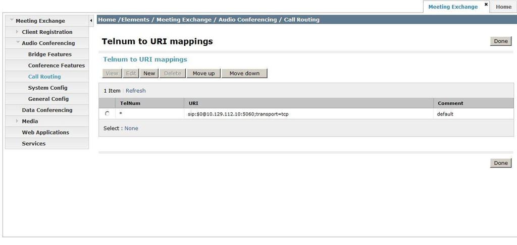 To modify the Telnum to URI parameters click Edit. See screen below. Edit the default entry in Telnum to URI mappings.