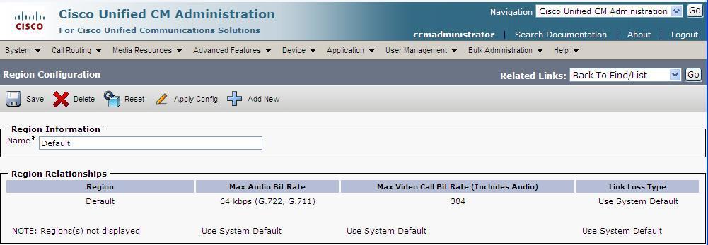 7.1. Verify Audio Codec Configuration The Audio Codec settings defined for CUCM system should match the set of Audio Codecs defined for Meeting Exchange in Section 6.4.