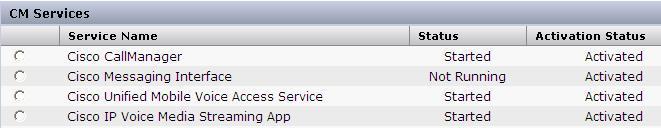 Under CM Services section, verify the status of the Cisco CallManager and Cisco IP Voice Media Streaming App services as shown below.