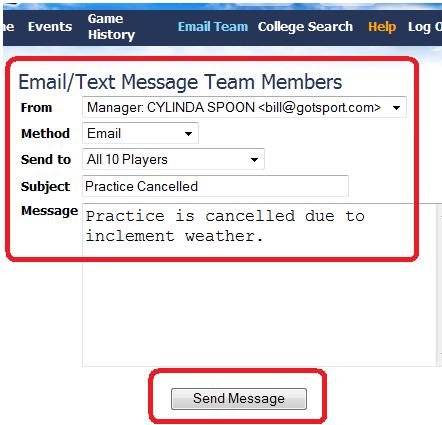 20 Emailing or Text Messaging Team Members The team manager or coach can email or text message from the team account.