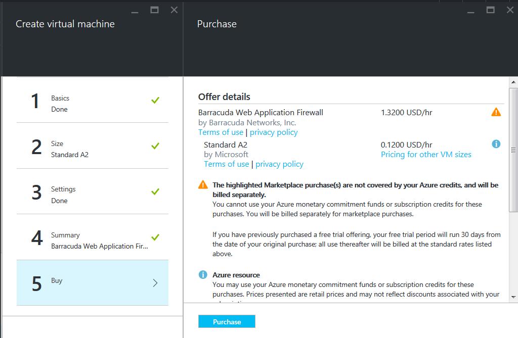 After clicking Create, Microsoft Azure begins provisioning the Barracuda Web Application Firewall.