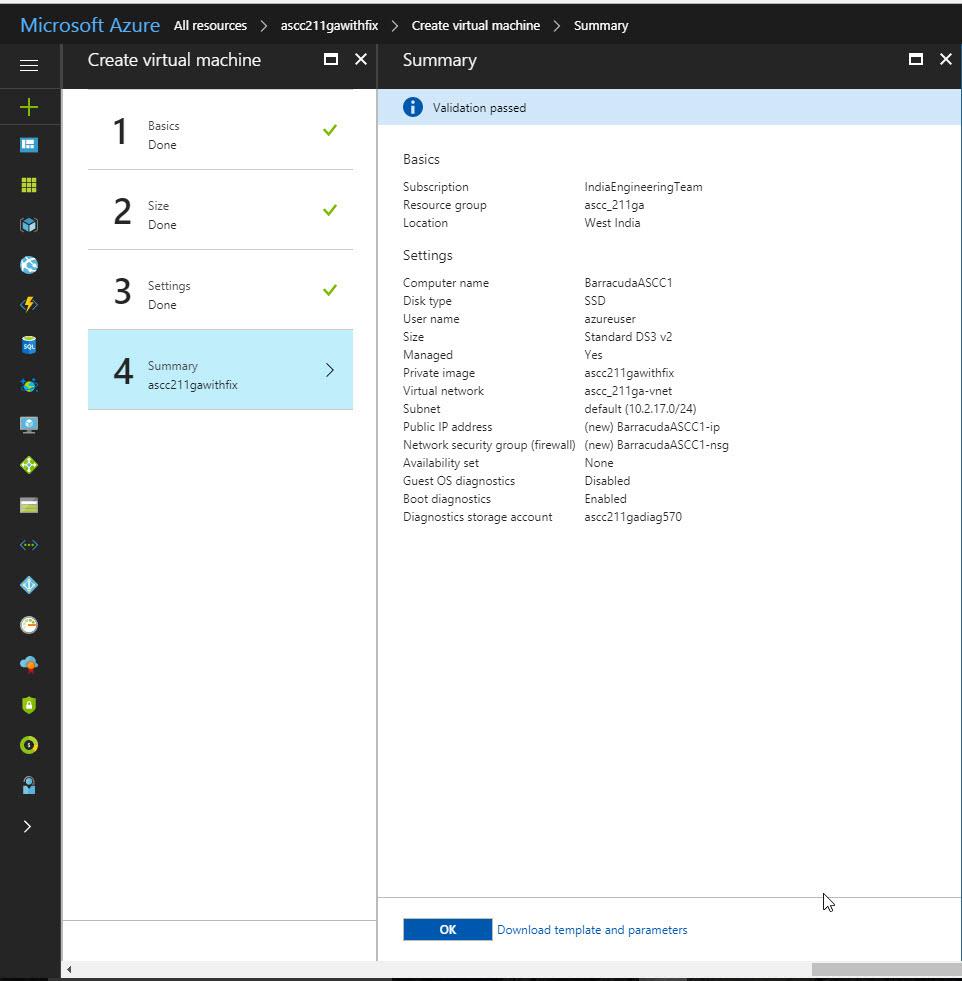 After clicking the OK button, Microsoft Azure begins provisioning the Barracuda Application Security Control Center. You can check the status of the provisioned from the Microsoft Azure Portal.