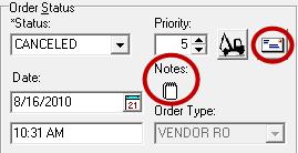 You can add Notes to a repair order associated with a Road Call by clicking on the note pad icon below the Priority settings. Notes can be added up to the point where the repair order is closed.