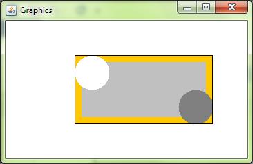 - there is a white circle with a 25 pixel radius in the upper left hand corner. - there is a gray circle with a 25 pixel radius in the lower right hand corner. Ex. 2. Create a program like the one to the right.