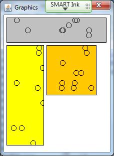 Ex. 6. Create a program like the one shown. There are three panels and one timer. When the program starts there are 10 circles in every panel that are moving upward.