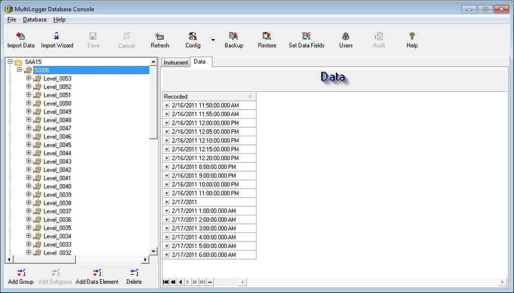 To view the data sets for each SAA, select the SAA Instrument and then click on the Data tab.