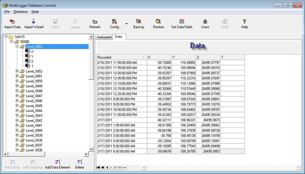 Select the sub-instrument group and click Data to view all the Data Elements and values in a