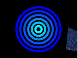 The arrow flies in from the left, passes through the bullseye, then moves off the screen to the right. A Rock bump map texture has been combined with the Natural media.