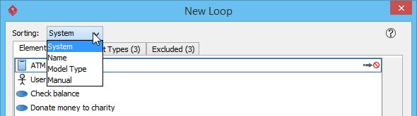 2 Sorting To re-order elements, click on the Sorting drop down menu at the top of the New Loop window and select the way to