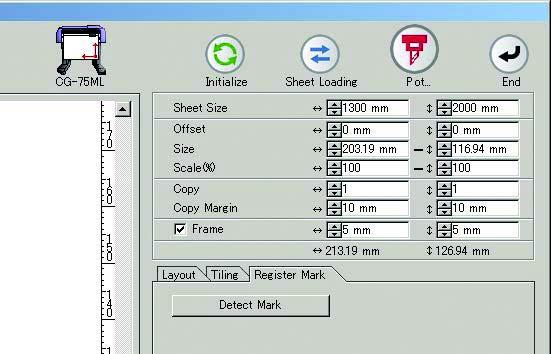 Cutting an Object CG-FX/ CG-FXII/ CG-75ML/ CG-60SR/ CG-SRII/ CG-SRIII/ CJV30/ TPC/ CJV300/ CJV150 series If [Other CG Series] is selected on [Plotter] screen of Plotter / User Setup, register marks