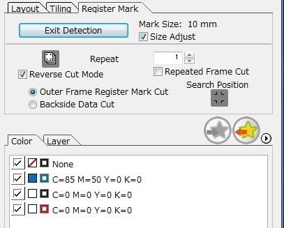 Perform Reverse Cut (if continuously performing Outer Frame Register Mark Cut and Backside Data Cut of the front side) 1 [Plot] button in the FineCut menu.