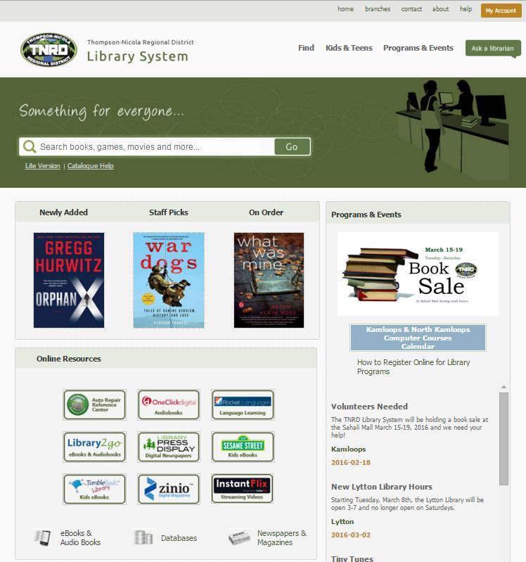 FIND IT On the homepage of the TNRD Library System website (www.tnrdlib.ca) click on the Databases link under the Online Resources heading.