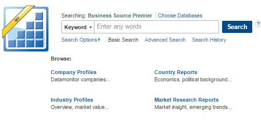 The main search bar can be used in a variety of ways. You can type in a search inquiry and then choose whether it is by keyword, author, company, industry, publications, or subject.