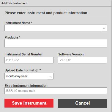 Click Edit next to the instrument that needs to be updated. Figure 18 4. Modify the information, and click Save Instrument when finished. 5.