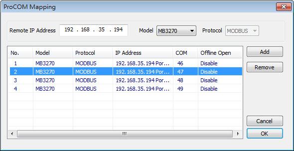 using the preset Modbus device mode and Slave ID.