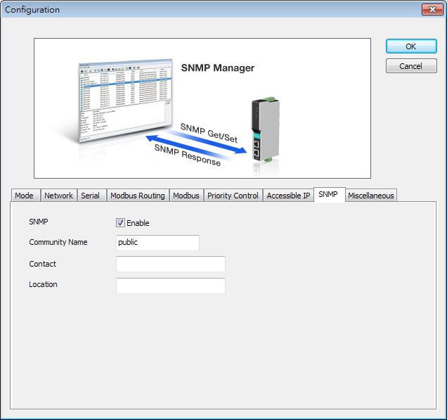 Configuring the Modbus Gateway SNMP The SNMP function allows users to adjust SNMP related settings. To enable the SNMP function, select the Enable checkbox.