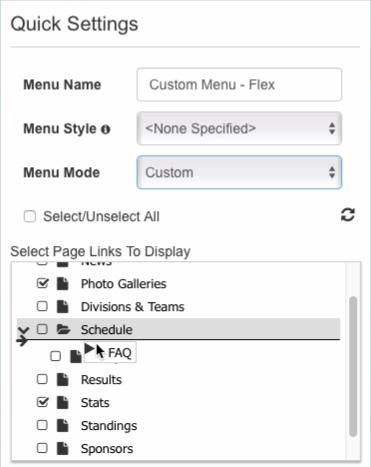 Custom: The Custom menu mode allows you to choose which pages to include in the menu. You will also use this option if you would like to create a menu item that will link to an external website.