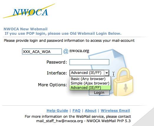 Logging on to NWOCA WebMail Go to this URL: https://wma.nwoca.org At the login screen, put your username and password in the appropriated boxes: 1. Note that the @nwoca.