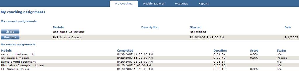 Your coaching assignments 5 Your coaching assignments Agents typically access My Coaching from their dashboard. The dashboard can be configured to display the quantity of current coaching assignments.