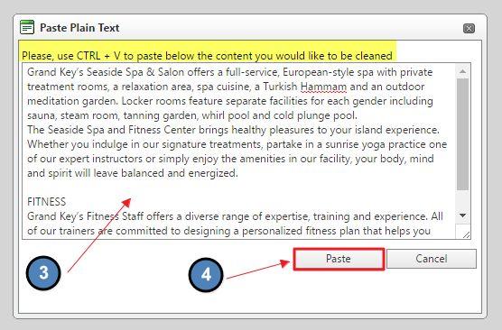 Then click Paste to insert the content into the Editor.