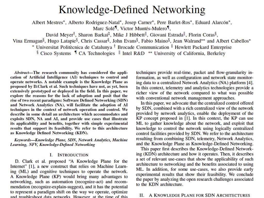 Knowledge-Defined Networking