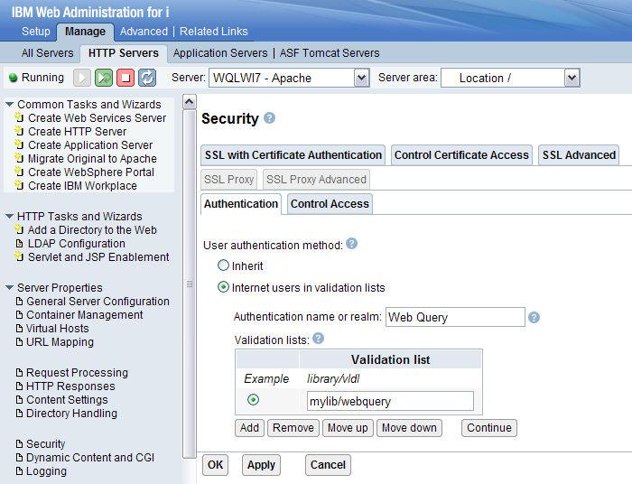 Figure 2: Choose authentication settings. Click on the Control Access tab to put your new authentication settings to work. When we define Web security, it is based on two factors: who and where.